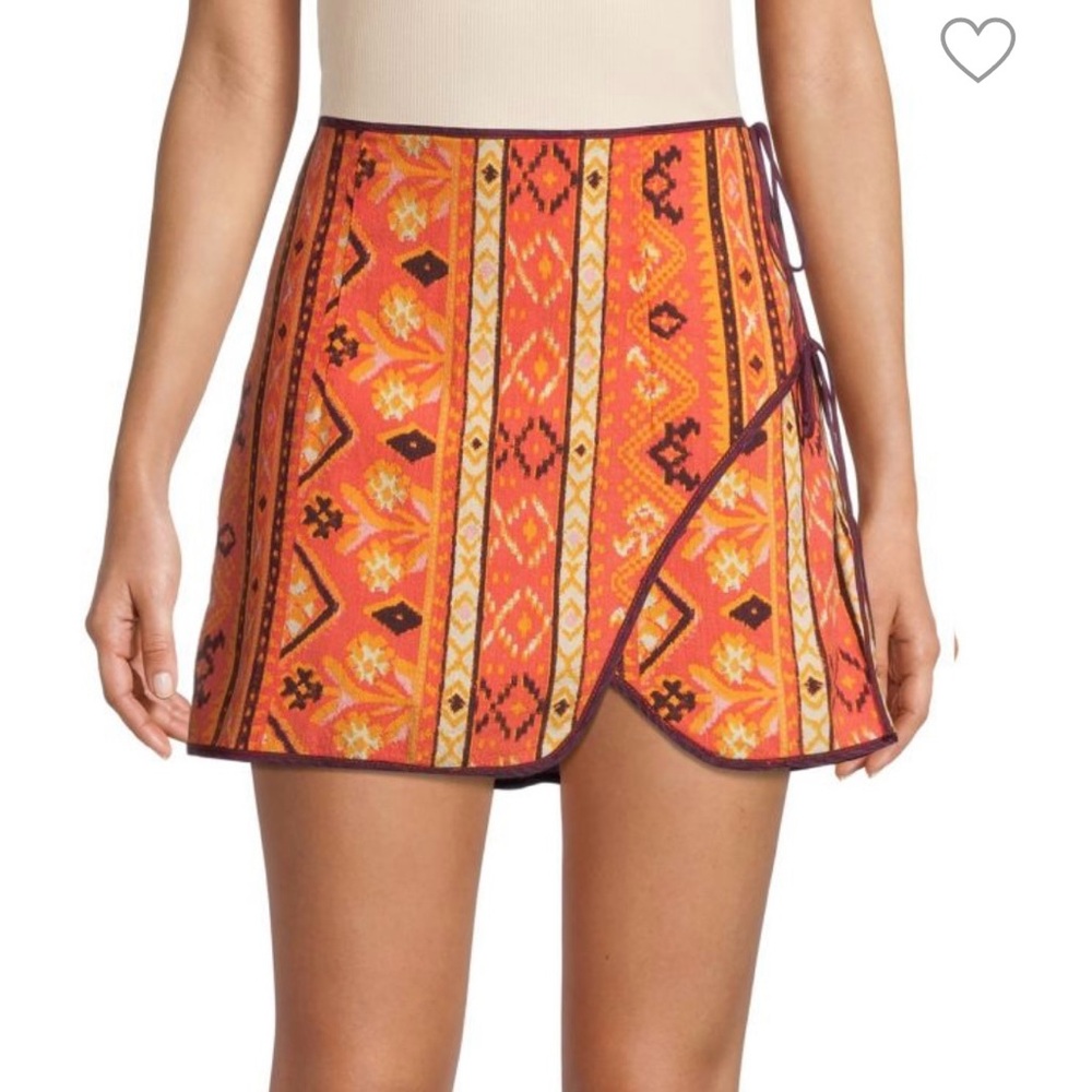 Free People Cleo-Geometric Faux Wrap Tulip Hem/Piping Mini Skirt